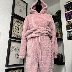 Pink Heart fuzzy hoodie and jogger No Boundaries set